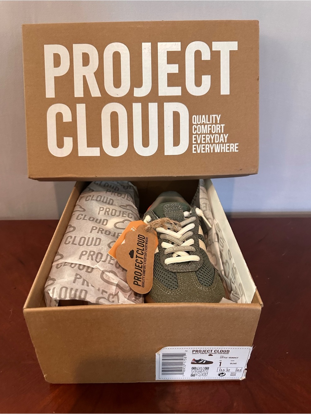 Project Kids Olive Green and Orange Mesh Sneakers with White Stripes
